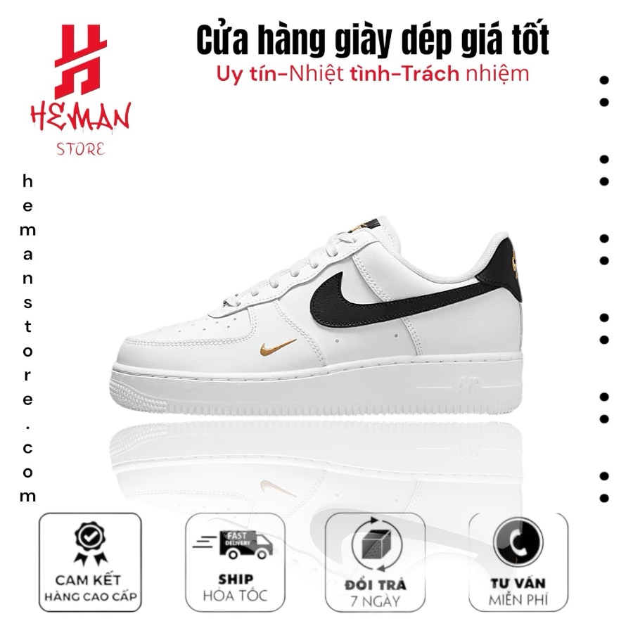 Nike Air Force 1 Low '07 Essential White Black Gold Mini Swoosh 444