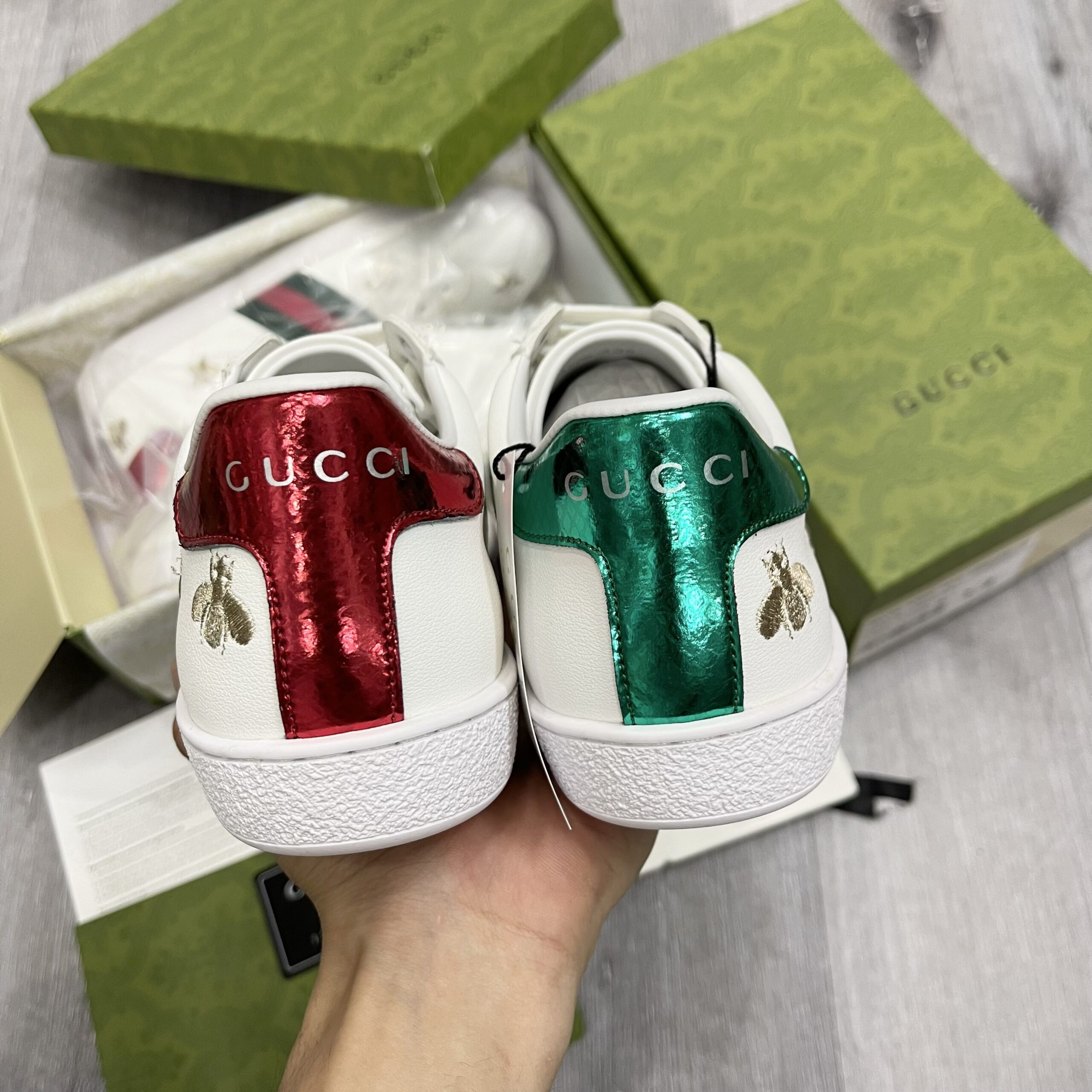 Gucci Ace Embroidered Sneaker White Leather With Bee - Ảnh 3