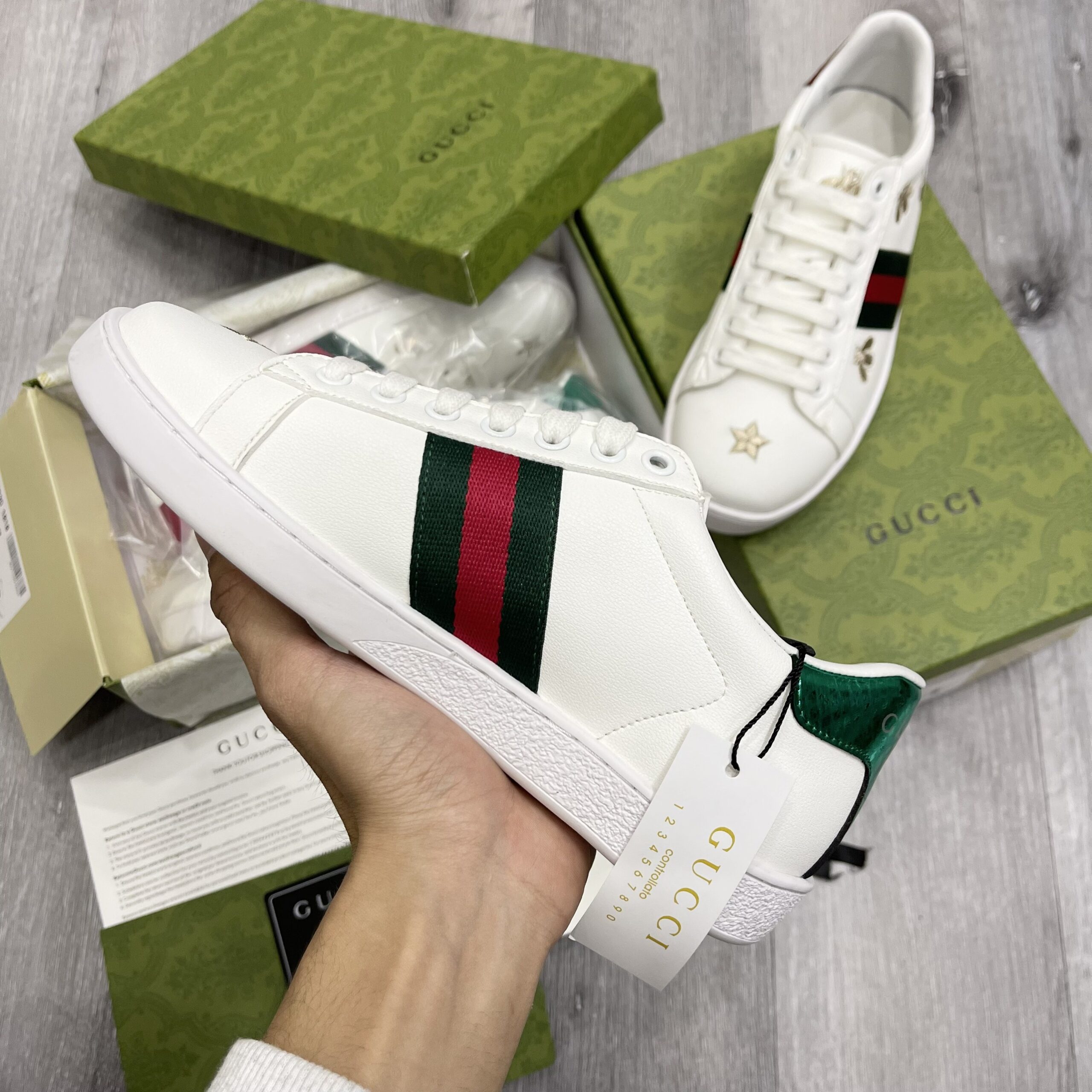 Gucci Ace Embroidered Sneaker White Leather With Bee - Ảnh 4