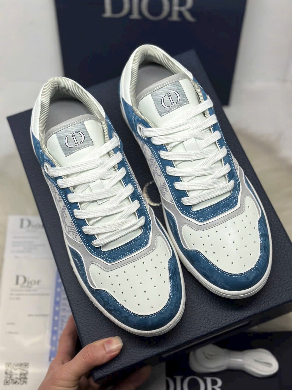 Dior B27 Low Denim Blue White Dior Tears Oblique Galaxy Leather - Ảnh 3