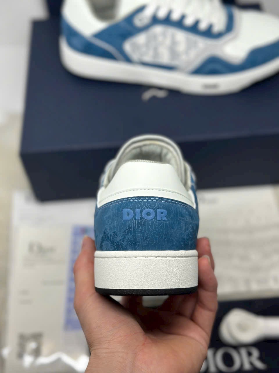 Dior B27 Low Denim Blue White Dior Tears Oblique Galaxy Leather - Ảnh 5