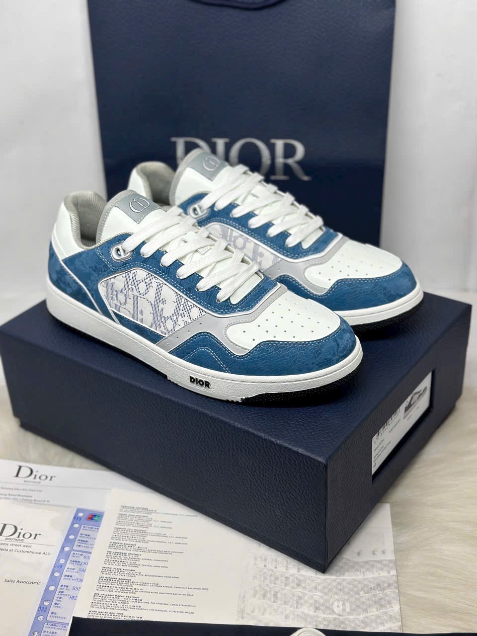 Dior B27 Low Denim Blue White Dior Tears Oblique Galaxy Leather - Ảnh 2