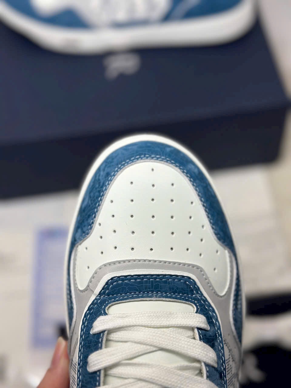 Dior B27 Low Denim Blue White Dior Tears Oblique Galaxy Leather - Ảnh 4