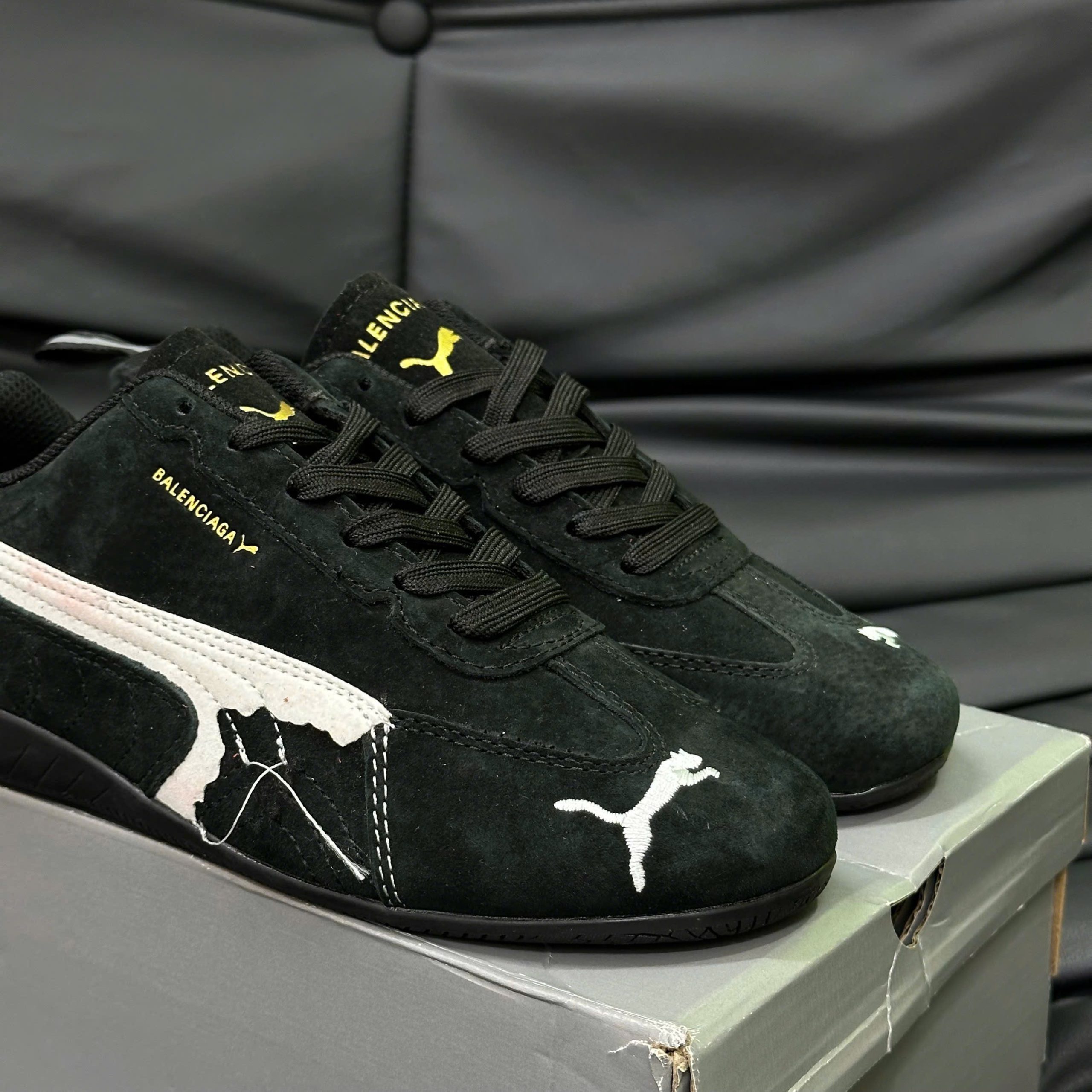 Puma x Balenciaga Speedcat Suede Distressed Black White - Ảnh 3