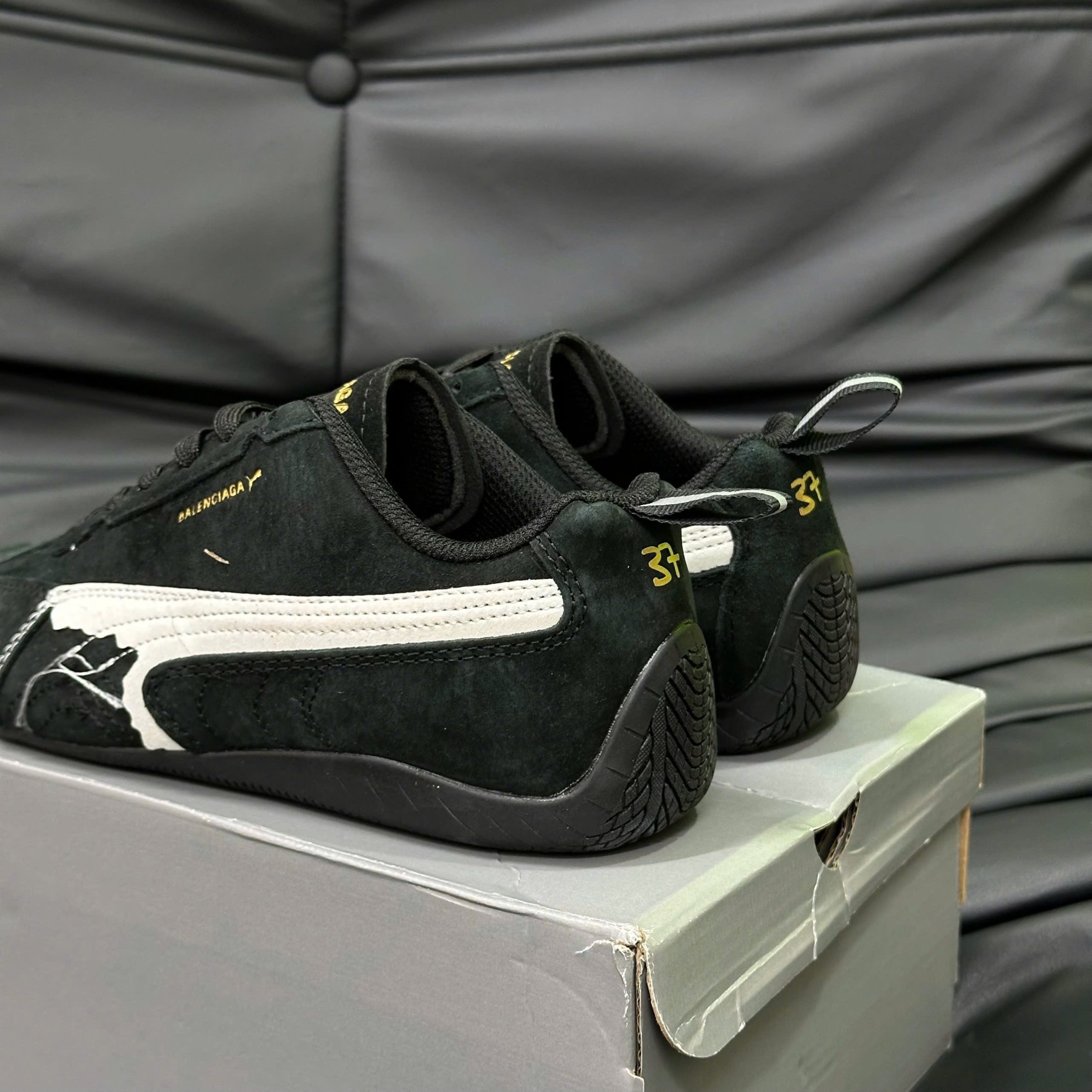 Puma x Balenciaga Speedcat Suede Distressed Black White - Ảnh 4