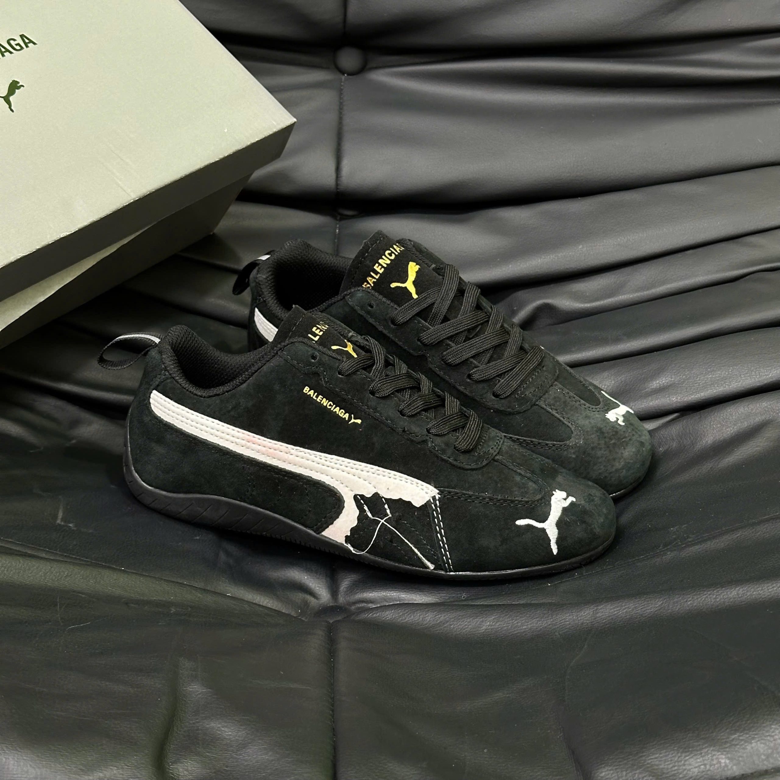 Puma x Balenciaga Speedcat Suede Distressed Black White - Ảnh 7