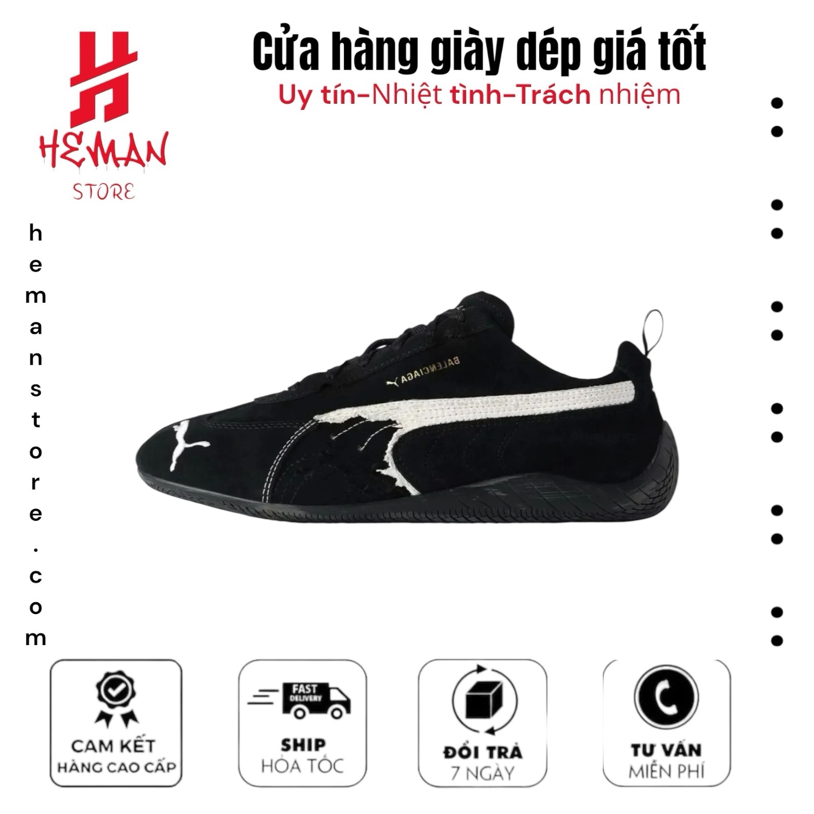 Puma x Balenciaga Speedcat Suede Distressed Black White